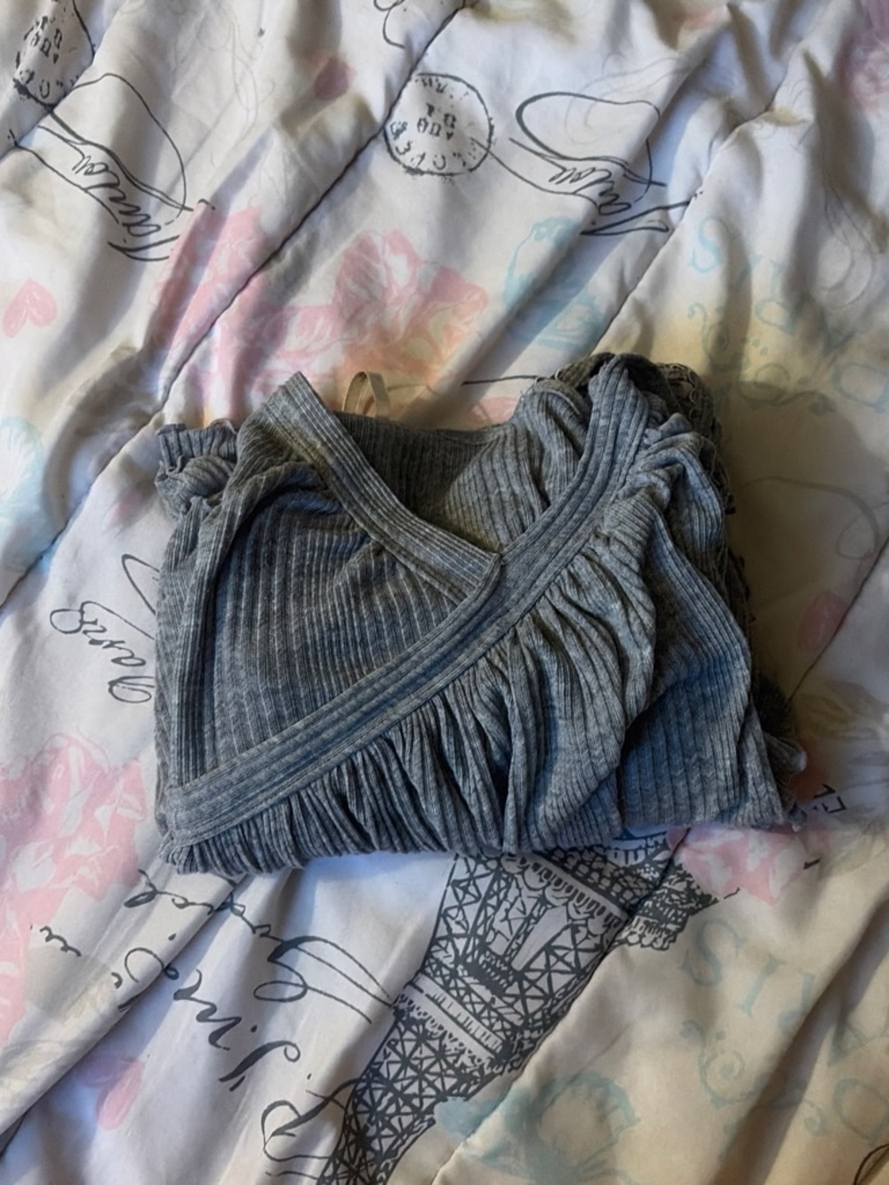 Free People Gray Ribbed Ruffle Camisole - Picture 4 of 4